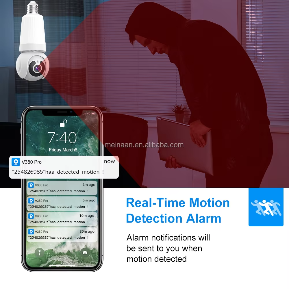 Caméra de Sécurité PTZ V380 Pro – Double Objectif, Ampoule WiFi 360°