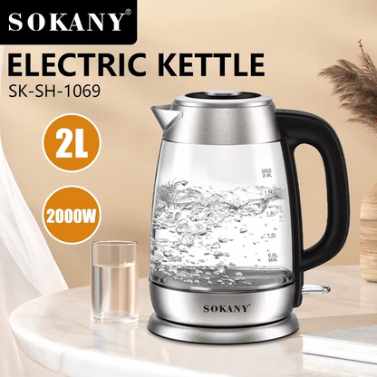 Bouilloire Électrique Sokany 2L – Verre Transparent