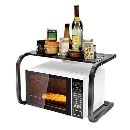 Support Rangement Micro-ondes 2 Niveaux - Organisateur Cuisine en Métal Noir