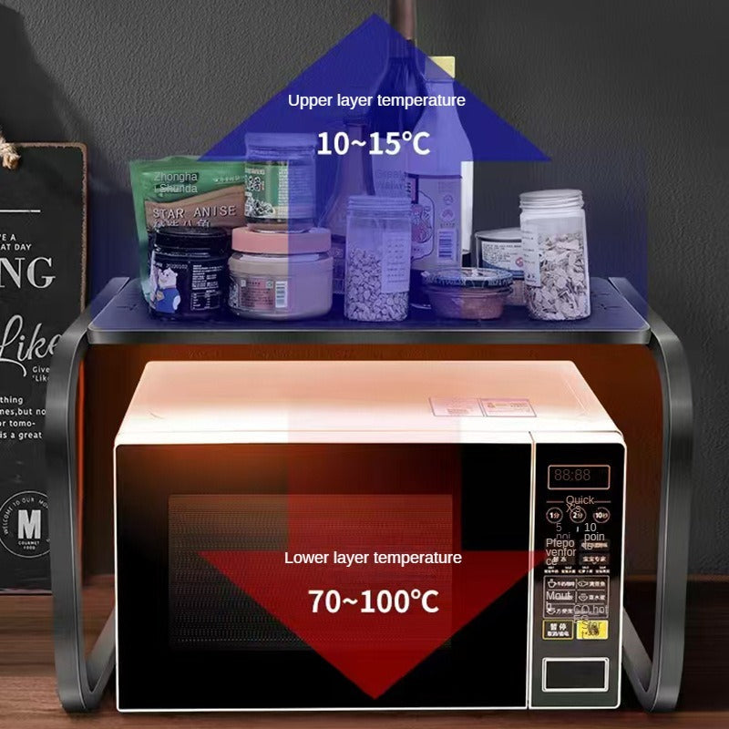 Support Rangement Micro-ondes 2 Niveaux - Organisateur Cuisine en Métal Noir