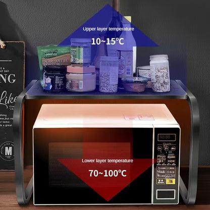 Support Rangement Micro-ondes 2 Niveaux - Organisateur Cuisine en Métal Noir