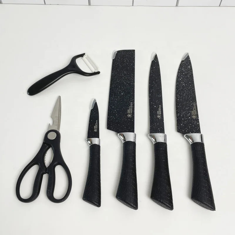 Ensemble de Couteaux en Marbre Noir Antiadhésif