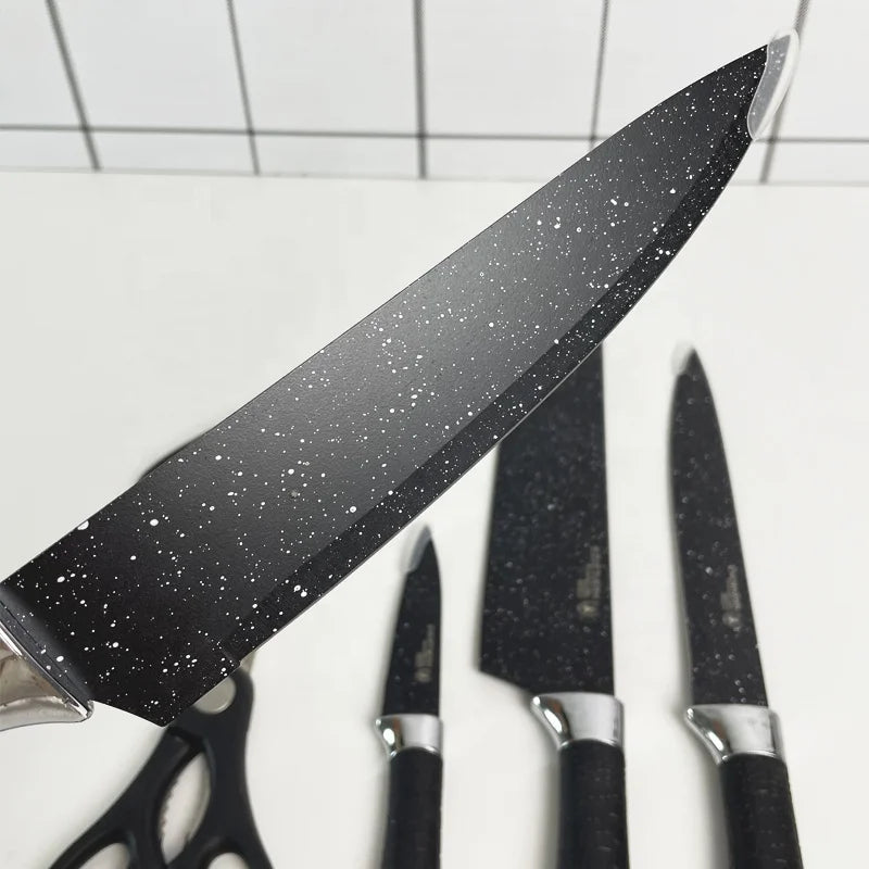 Ensemble de Couteaux en Marbre Noir Antiadhésif